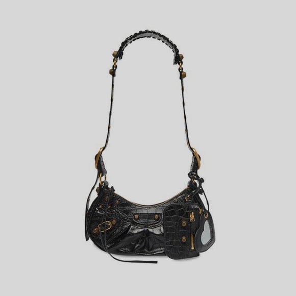 BALENCIAGA WOMEN’S LE CAGOLE XS SHOULDER BAG CROCODILE EMBOSSED IN BLACK - Picture 1 of 7